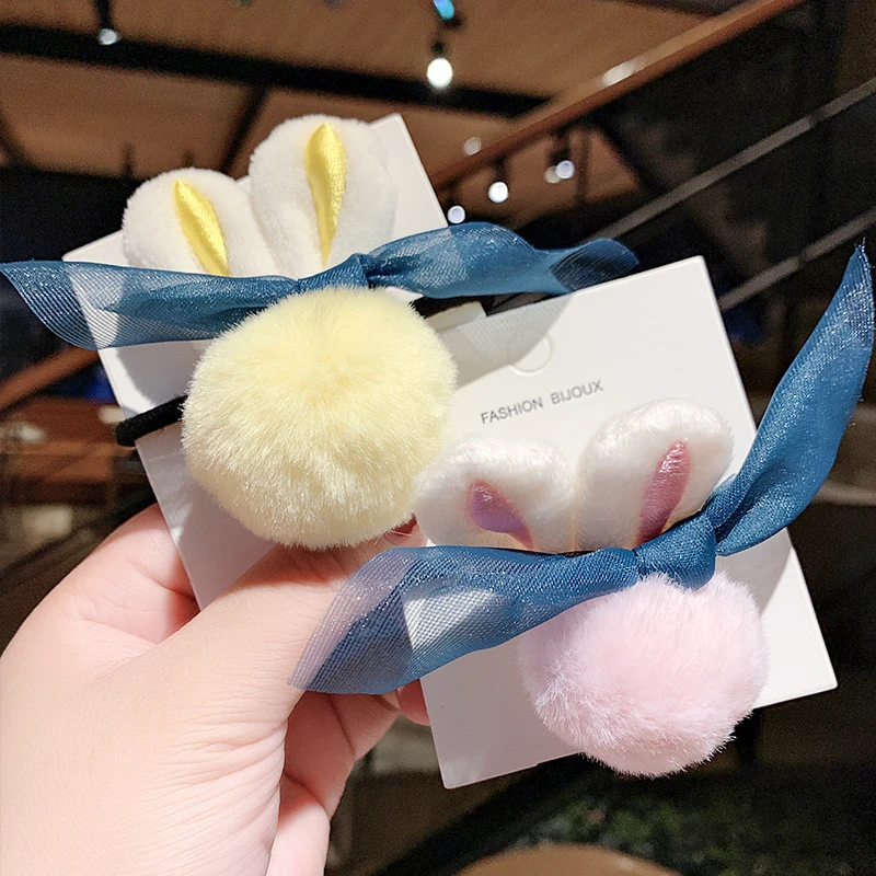 Модная Милая резинка для волос с шариком из кроличьего меха высокая эластичность