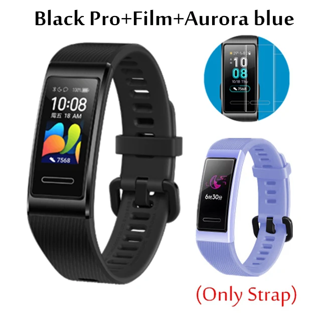add Blue strap Браслет HUAWEI Band 4 3 Pro Smartband с металлической рамкой Amoled цветной дисплей SpO2 датчик кровяного кислорода для плавания датчик частоты сердечных сокращений - Цвет: add Blue strap