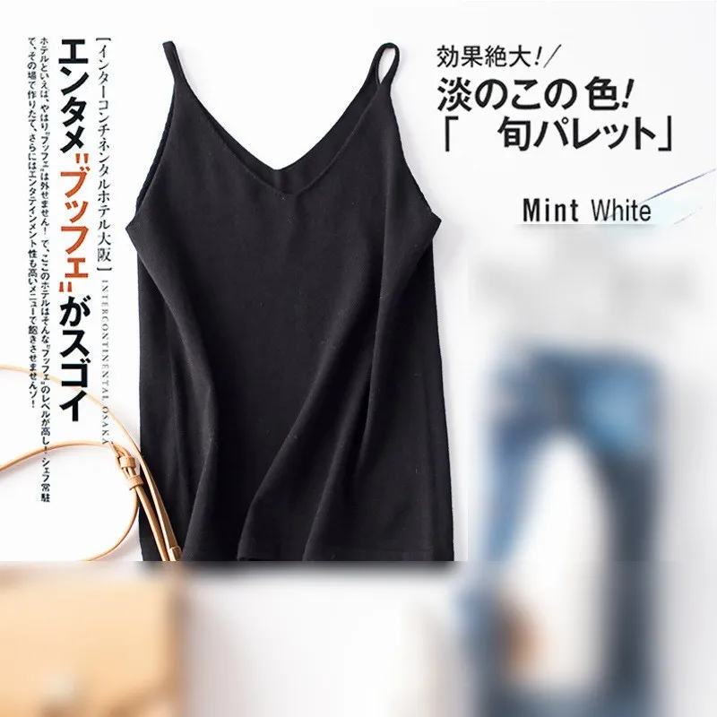 Autumn And Winter Imitation Cashmere V-Neck Small Sling Women's Short Style With Sexy Vest Knitted Slim Bottoming Shirt | Женская