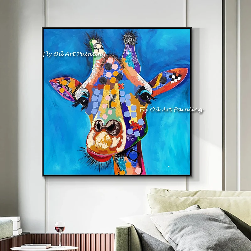 

Высококачественный красочный жираф ручной работы Картина маслом животные плакаты настенные картины для офиса дома украшение Рождественск...
