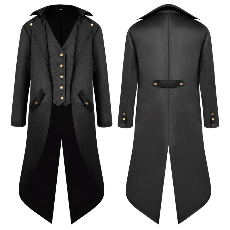 

Mens Tuxedo Steampunk Tailcoat Jacket Vintage Gothic Victorian Frock Coat Uniform Halloween Perform Costume Jaqueta Masculina
