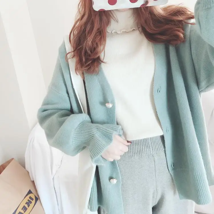 

2020 Свободный вязаный кардиган, милый Универсальный вязаный свитер с рукавом лотоса, кардиган, пальто