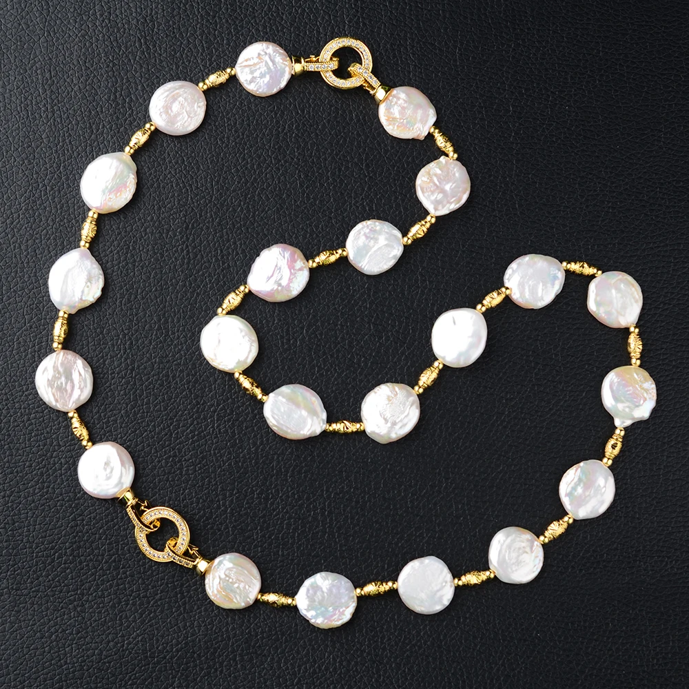 18 &quotКеши жемчуг из белого жемчуга-Монетка ожерелье и 8&quot Браслет Комплект двух