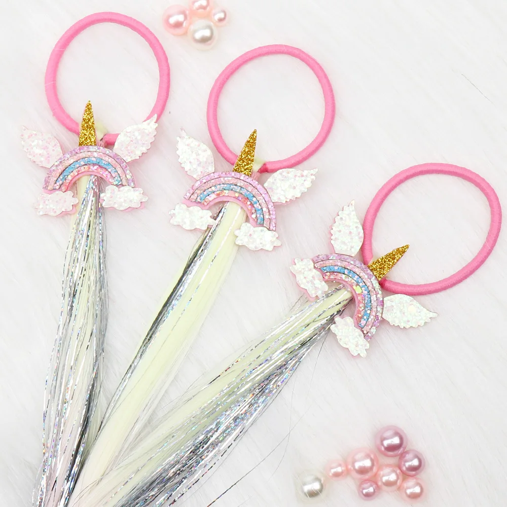 

Hair Accessories Elastics Hair Bands for Girls Rainbow Unicorn Scrunchies for Hair Tie Kids Long Braid Pigtails Headband