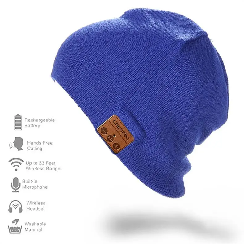 Bluetooth шапка, Bluetooth 4,2 шапочка, теплая вязаная музыкальная шапка, беспроводные наушники, гарнитура, наушники, встроенный микрофон и динамик - Цвет: Золотой
