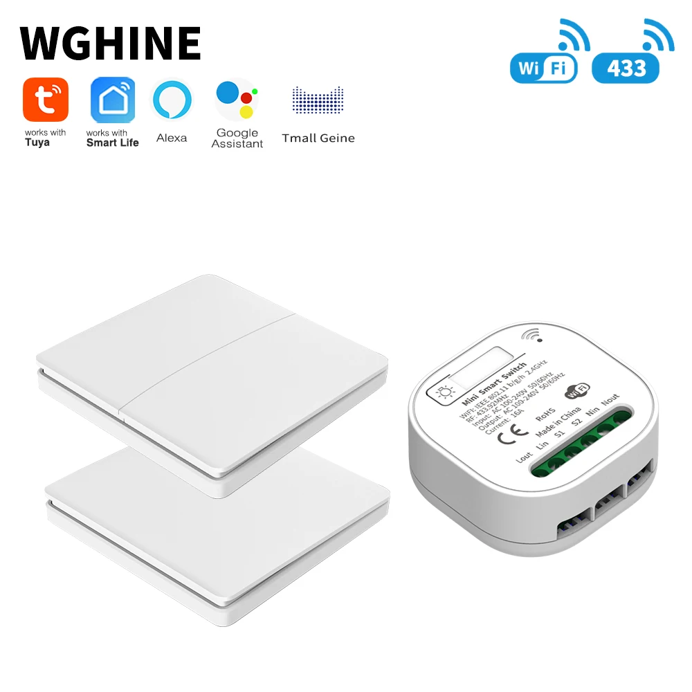 Беспроводной Wi-Fi переключатель WGHINE, Водонепроницаемый Таймер для умного дома с автономным питанием, 16 А, с поддержкой Google Home Alexa - изображение