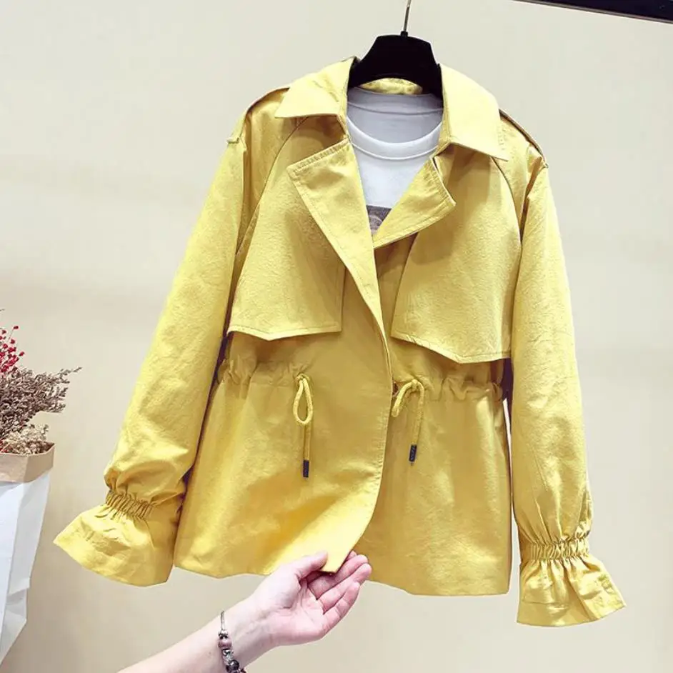 

Women Short Trench 2021 New spring Casual Trench Coat with sashes oversize double breasted Vintage Cloak Overcoats Windbreaker