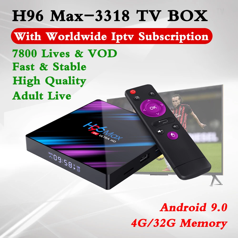 H96Max Android 9,0 Smart tv Box 4G/32G с Acebird Pro Ip tv подписка Нидерланды Великобритания Германия Испания Израиль для взрослых 7800Live& VOD