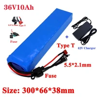 36v10ah lithium battery pack 42v2a dc5521 charger for scooters electric bicycles built in 30a bms and fuse device 250w 600w