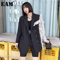 eam women striped ruffles big size blazer new lapel long sleeve loose fit jacket fashion tide spring autumn 2021 1de2891