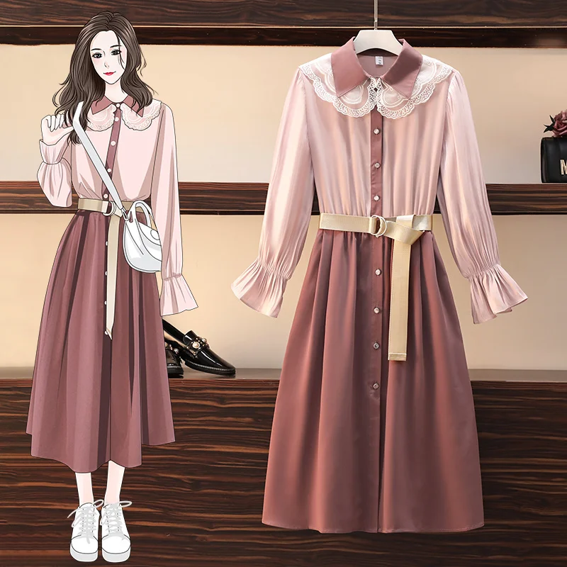 Женское платье средней длины с длинными рукавами приталенное большого размера