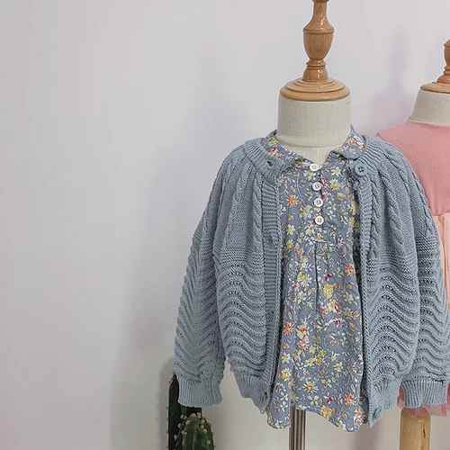light blue Г. Весенний свитер с линиями в стиле ретро для девочек; пальто; Детский Повседневный вязаный кардиган с длинными рукавами; однотонная одежда для маленьких детей - Цвет: light blue