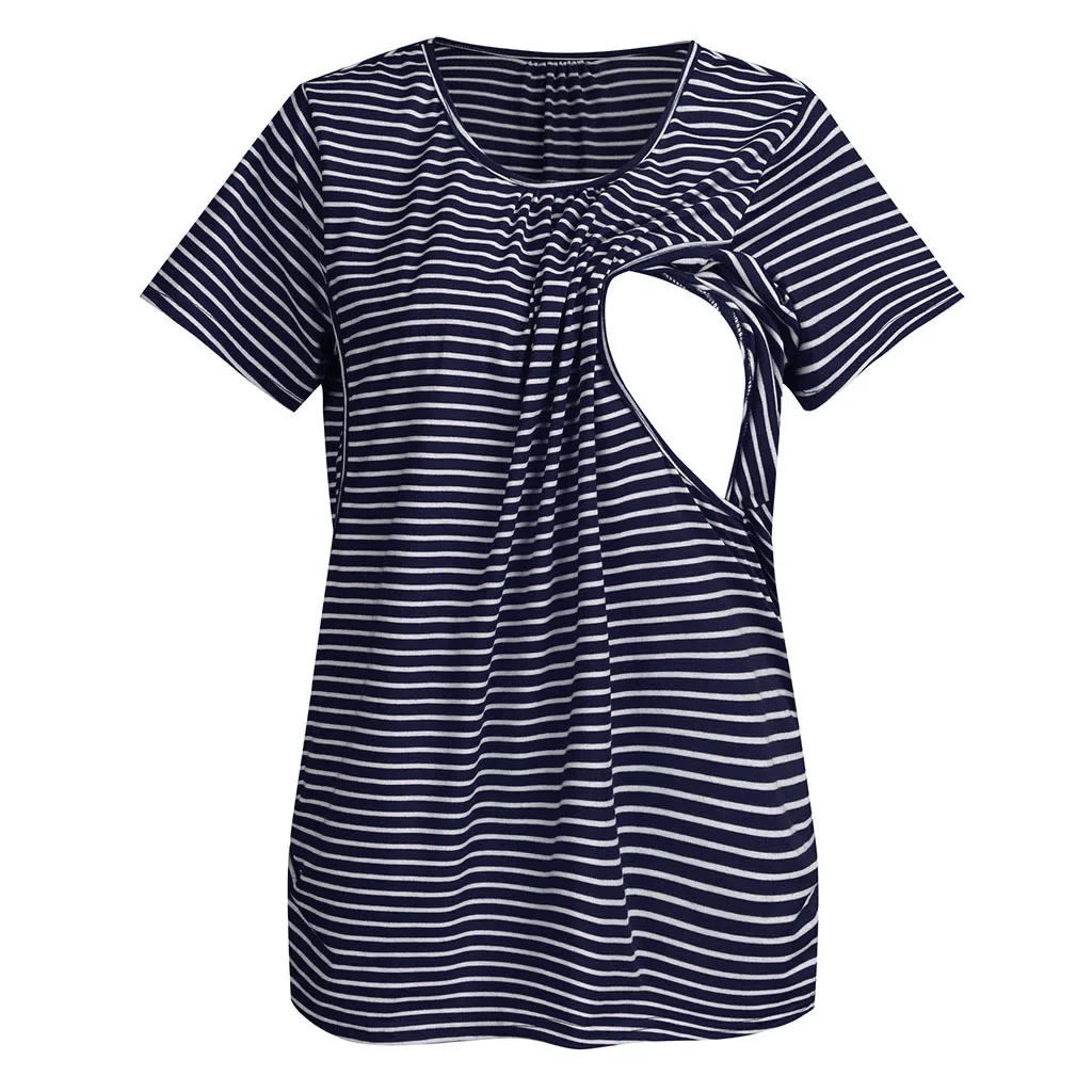 

2020 New Summer Fashion British Temperament Short-Sleeve round Neck Pregnant Woman's Nursing Clothing T-shirt Top full size