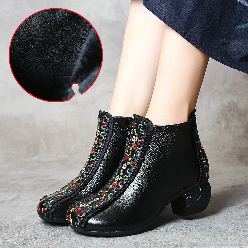 

YourSeason 2021 New Ladies Embroider Shoes Genuine Leather Concise Winter Leisure Platform Women Zip National Style Shoes