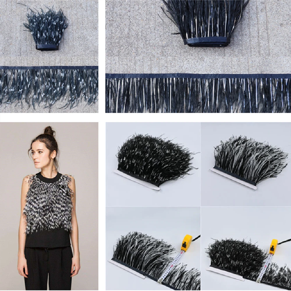 Белый и черный длина 1 метр страусовых перьев отделкой распродажа на стопу длиной