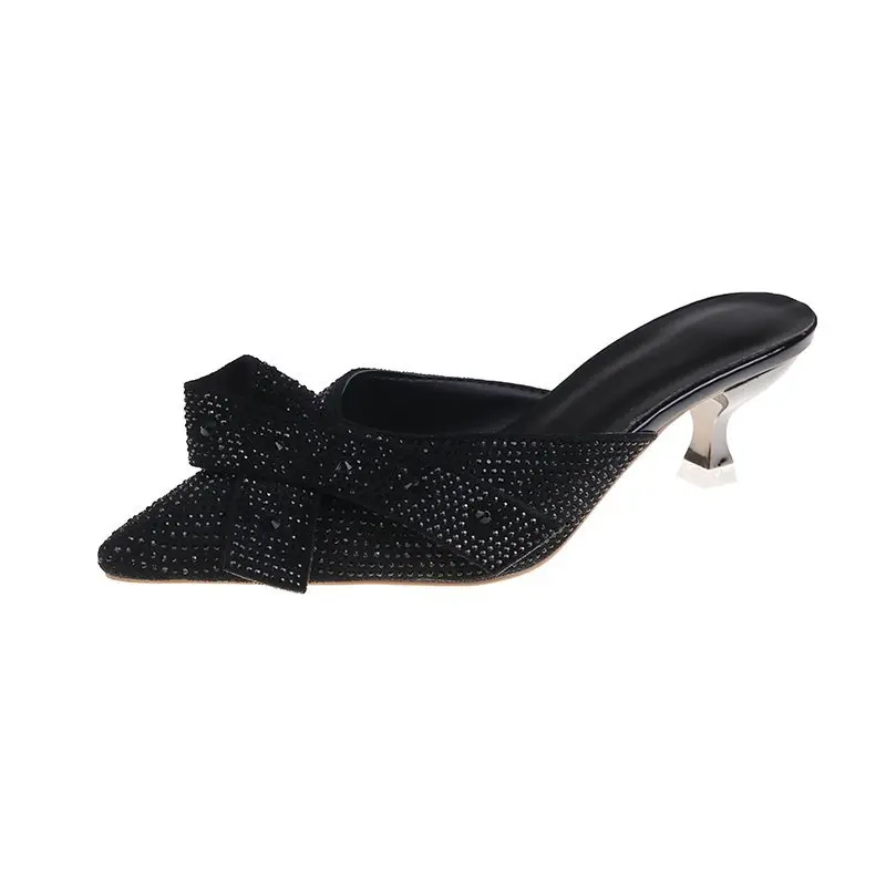 

Shoes Slippers Casual Glitter Slides Slipers Women Heeled Mules Low Cover Toe Luxury Jelly 2021 High Thin Rome Fashion Fabric Ru