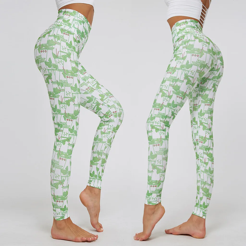 Штаны для йоги с принтом женские леггинсы фитнеса тренировочные спортивные