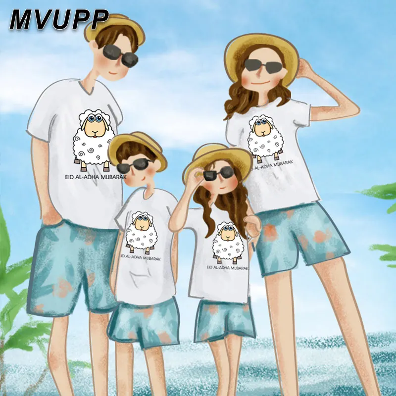 

2020 летняя праздничная одежда корбана из мультфильма «Мама и я», одинаковый внешний вид для родителей и детей, футболка с принтом, футболка д...