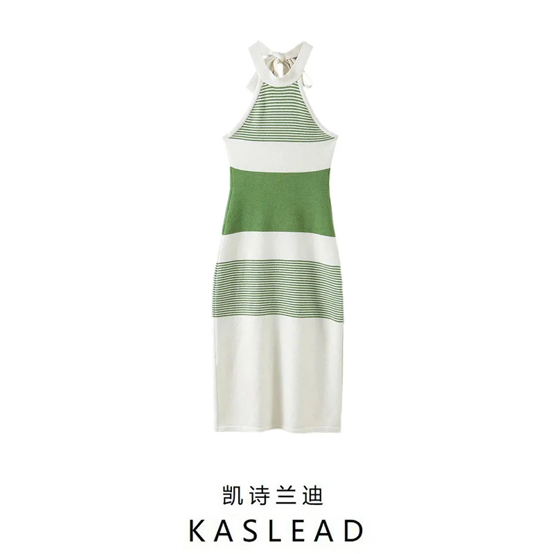 

Women's Striped Halter Knitted Slim Waist Dress Sleveless Casual Slimming Strap Korean Dress Female Sexy High Street Dress