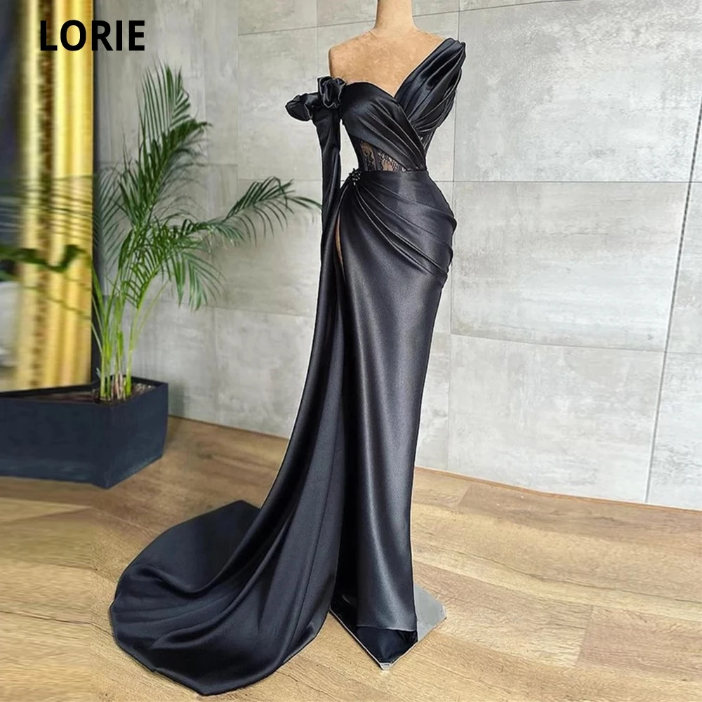 Lorie-vestido de noche de sirena de manga larga, negro, Sexy, para graduación, con escote en V y abertura lateral