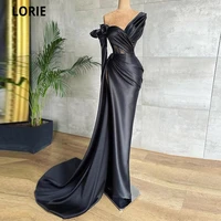 lorie sexy black mermaid long sleeves evening dresses prom dress v neck one sleeves side slit formal party gowns graduation
