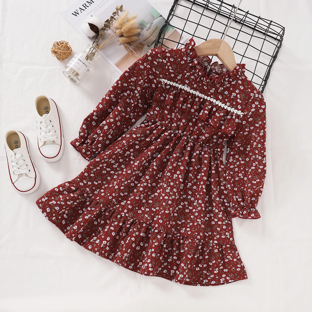 

Micol Emilly/осеннее платье для маленьких девочек; Милое детское платье с длинными рукавами и цветочным принтом