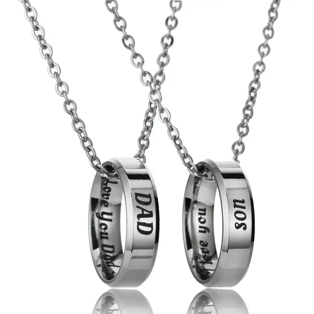 2PC Отец Сын Я Тебя Люблю Нержавеющая Сталь Круглый Семейный Подвеска Ожерелье Обаятельный Подарок на День Отца Рождество Отец Папа Цепочка.