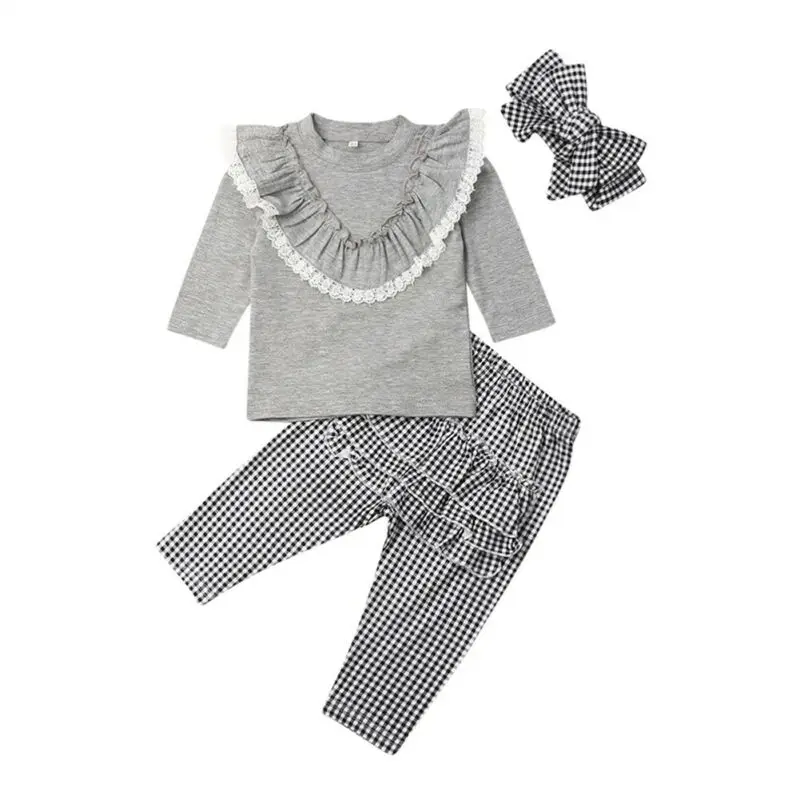 Фото 6M-4Years одежда для малышей комплект одежды девочек с воротником кружевом и