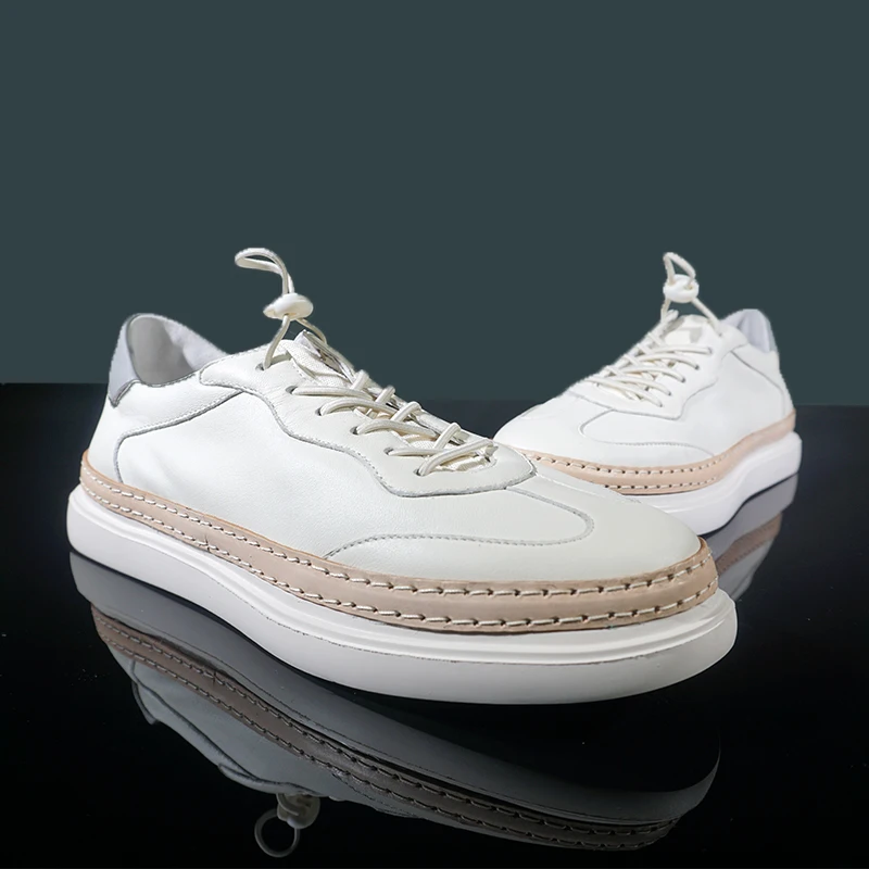 

spring Genuine Leather Casual Shoes mens Thick Bottomed breathable sneaker fashion Leisure shoes male British retro cowhide