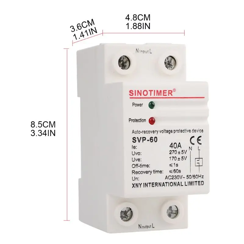 

230V AC 40A Din Rail Recovery Over Under Voltage Protector Device Self-resetting
