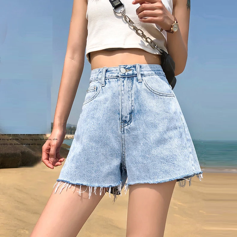

Denim shorts women's summer new style 2021 high waist slim and loose outer wear small a-line hot pants shorts women jeans