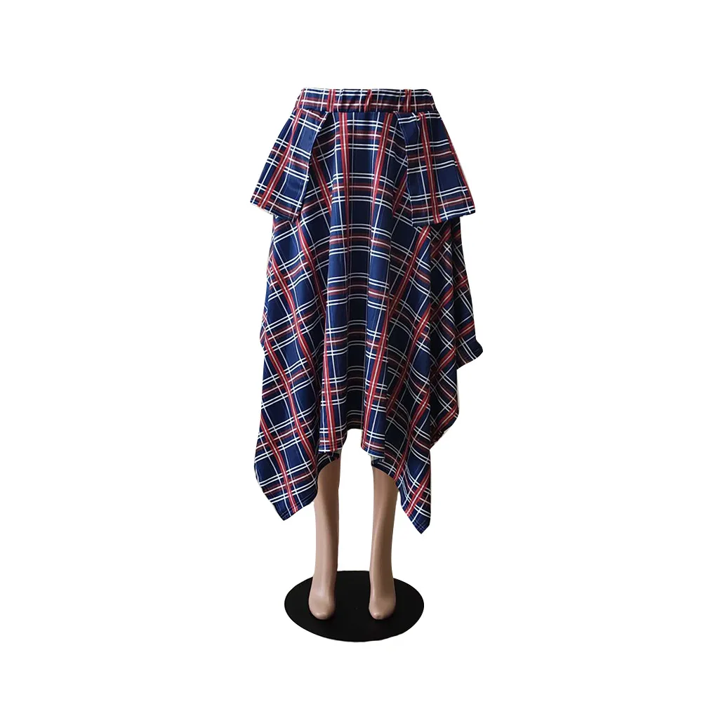 

Plaid Printing Women High Waist A-Line Skirts 2021 Spring New Arrivals Lady's Streetwear Irregular Fashion Mid-Calf Skirt