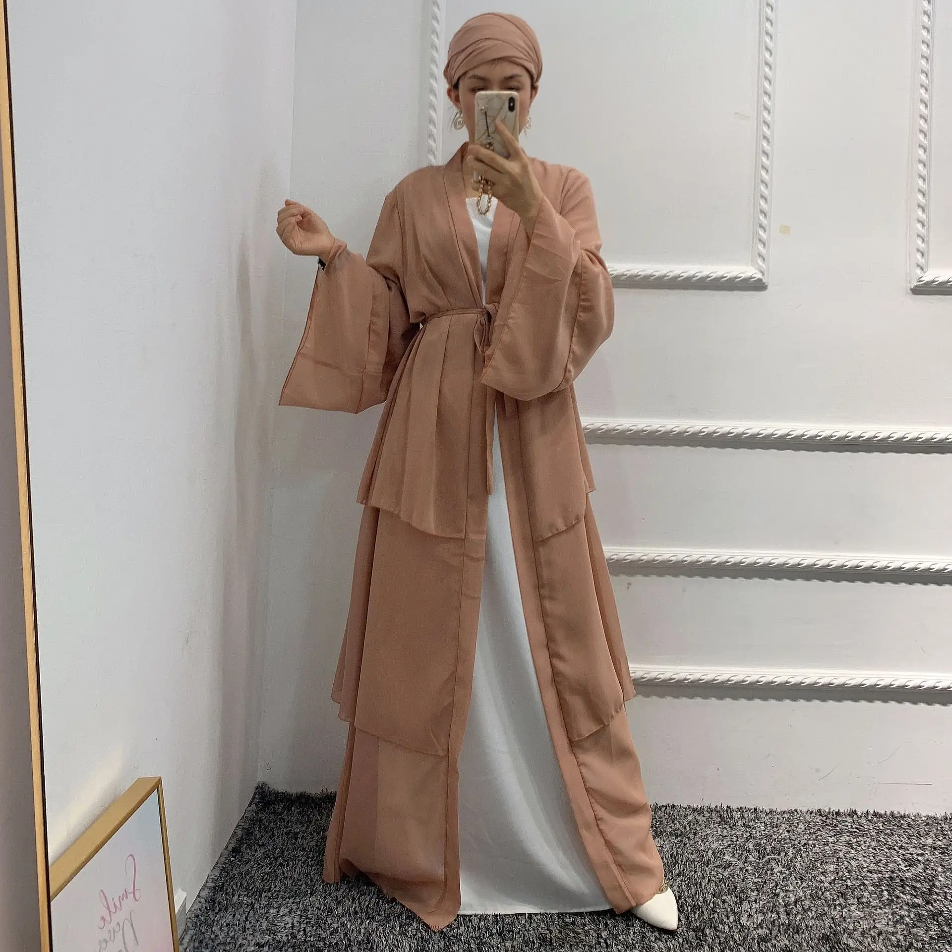 Шифоновое кимоно абая из Дубая, мусульманская модная мусульманская одежда с длинным рукавом, хиджаб, платье, кафтан