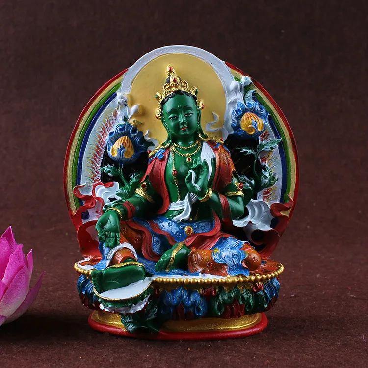 

Misfortunes, Green Tara, Bodhisattva statue, Tibetan Tantric, hand painted, small statues, figurine ~