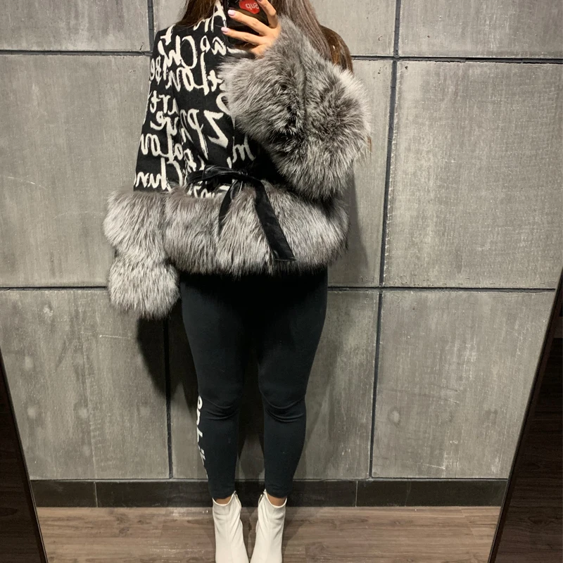 

fox fur sleeve ladies and bottom women wool coat