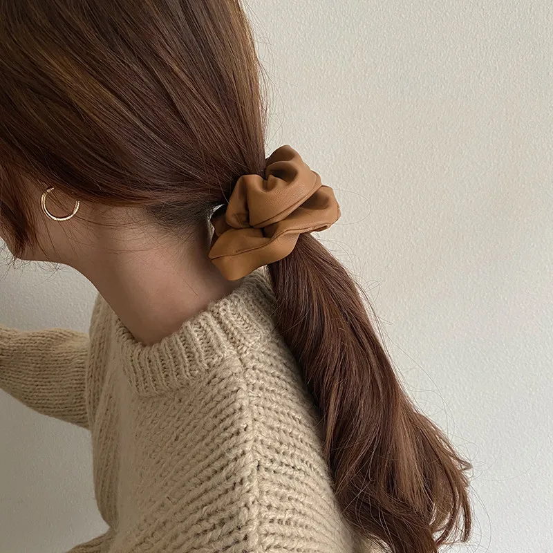 Большие кожаные эластичные резинки для волос FFLACEL винтажные однотонные повязки