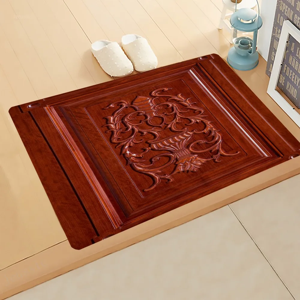 

Vintage Wooden Door In Retro Style Entrance Doormat Bedroom Living Room Plush Area Rugs Non Slip Floor Mats Fashion Red Carpet