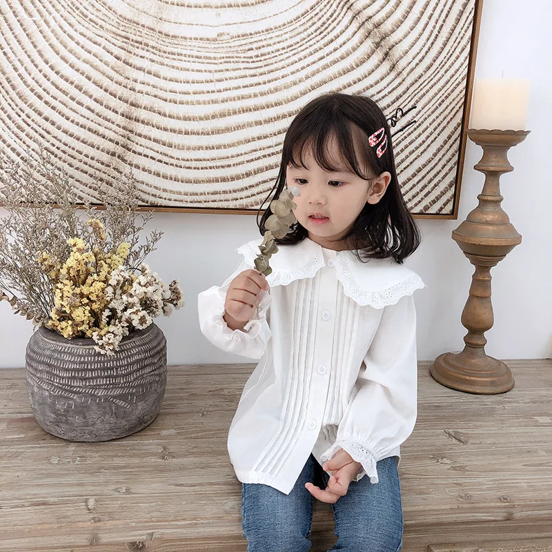 Осенние Рубашки в Корейском стиле с большим отложным воротником для девочек