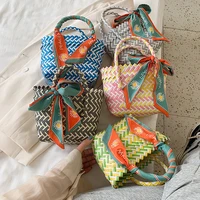 bohemian scarves rattan handbags women handmade wicker woven small tote summer beach baskets straw bag striped bali purse 2021