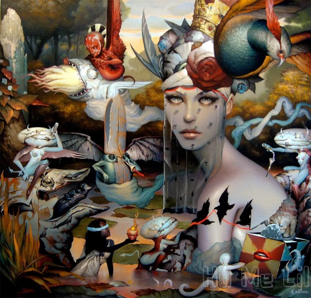 

Surrealist Interior Art Decoration With Tapestries Depicting Beautiful Women