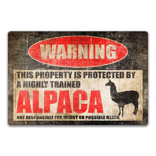 

Funny Alpaca Sign Warning Danger Metal Tin Sign Vintage Tin Metal Sign Bar Club Cafe Garage Wall Decor Farm Decor Art