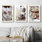 Картина на холсте с изображением чая, хлеба, яиц, еды, Современное украшение для дома, Настенная картина для кухни, Декор, скандинавские плакаты и принты, украшение