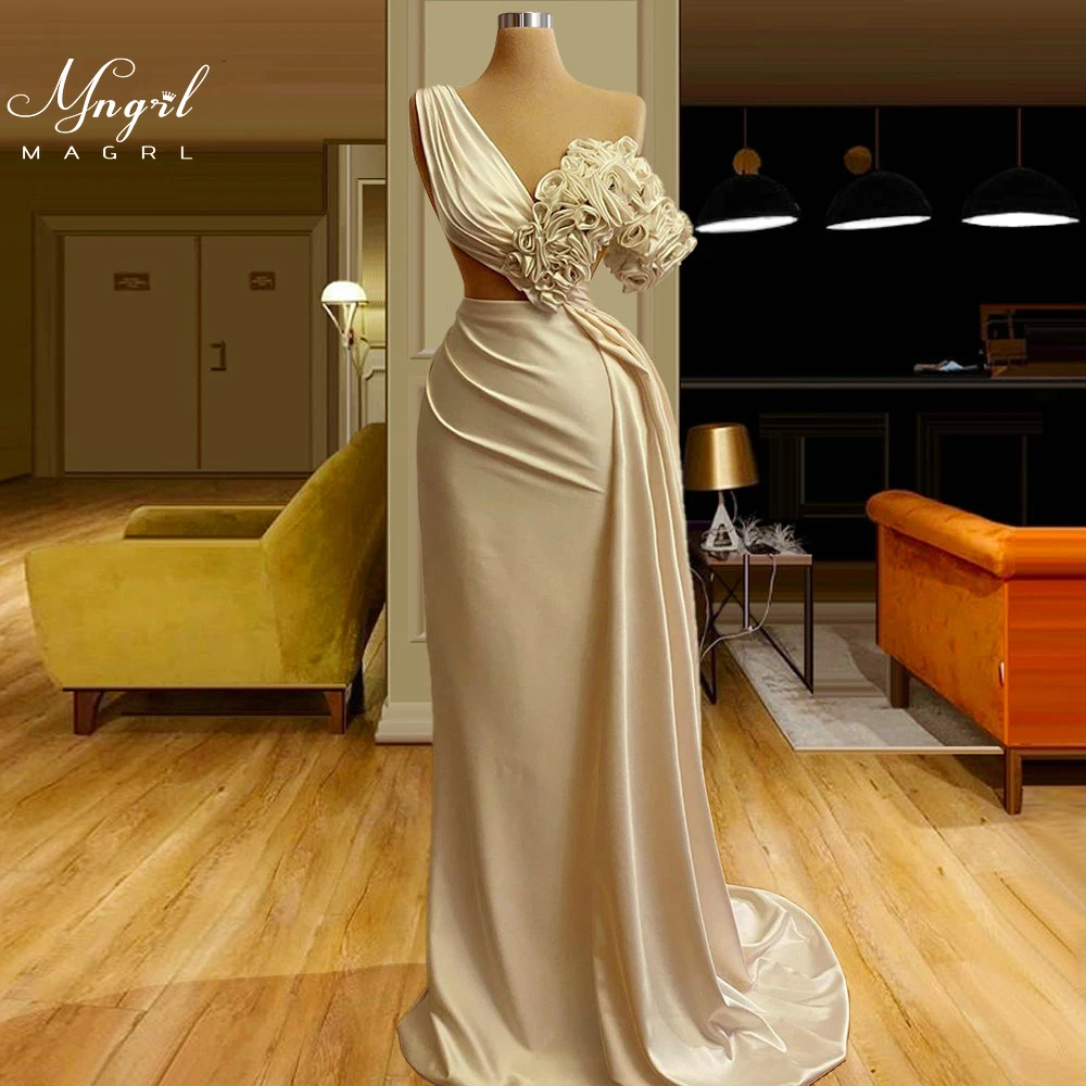 

MNGRL Luxury Evening Dress One-shoulder Long Sleeves Hand-applied Diamonds Glittering 2021 New Evening Dress Party Dress