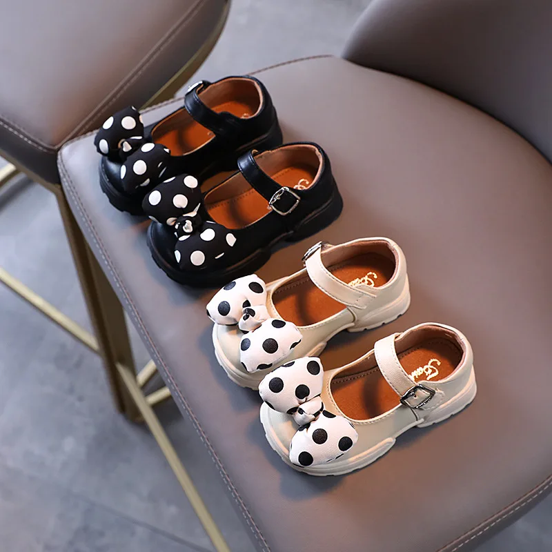 Autumn Bowknot Girls Princess Shoes Girls Leather Shoes Fashion Spots Children's Leather Shoes