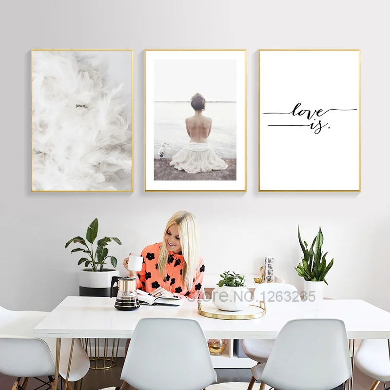 Мечта белое перо скандинавский постер холст картина квадрат фотографии любовь