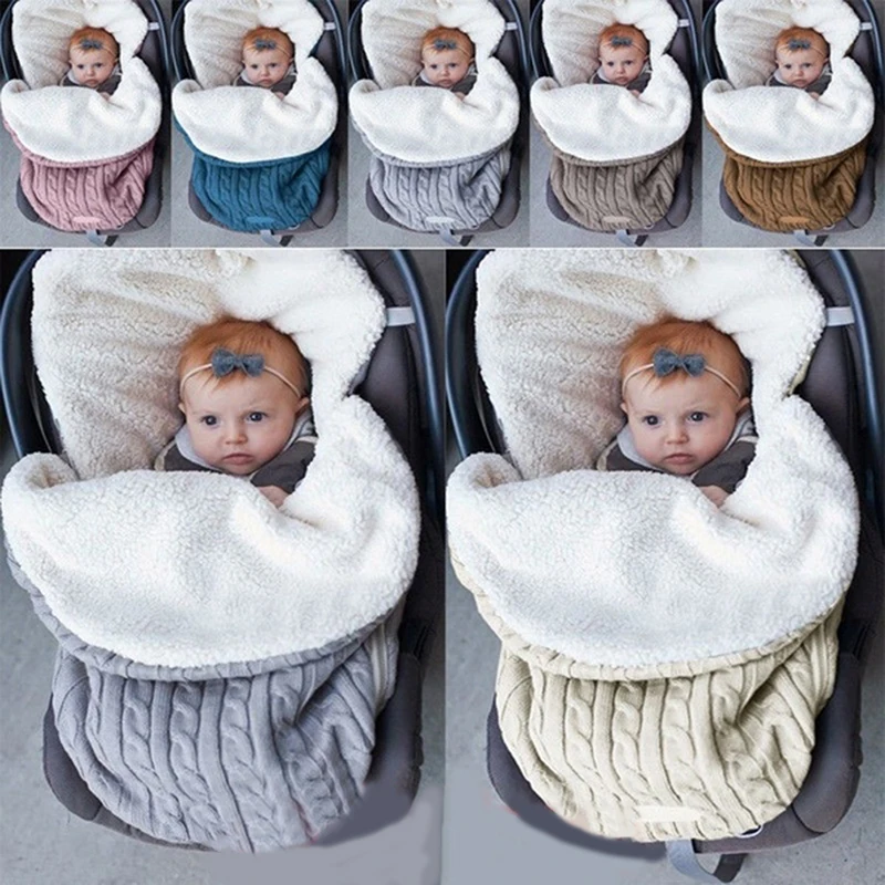 Newborn Baby Winter Stroller Wrap Blanket Footmuff Thick Warm Knit Crochet Swaddle Sleeping Bags Toddler Little Baby Sleep Sack