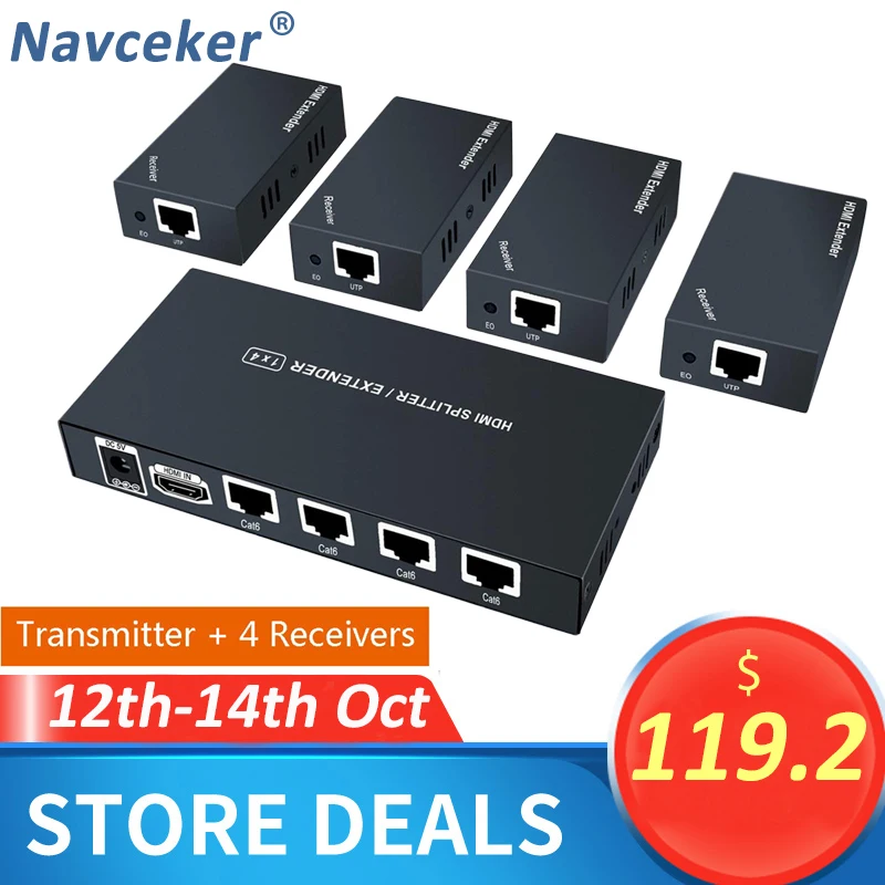 Новейший разветвитель HDMI футов 1x4 кабель RJ45 CAT5e CAT6 без задержки и потери (1