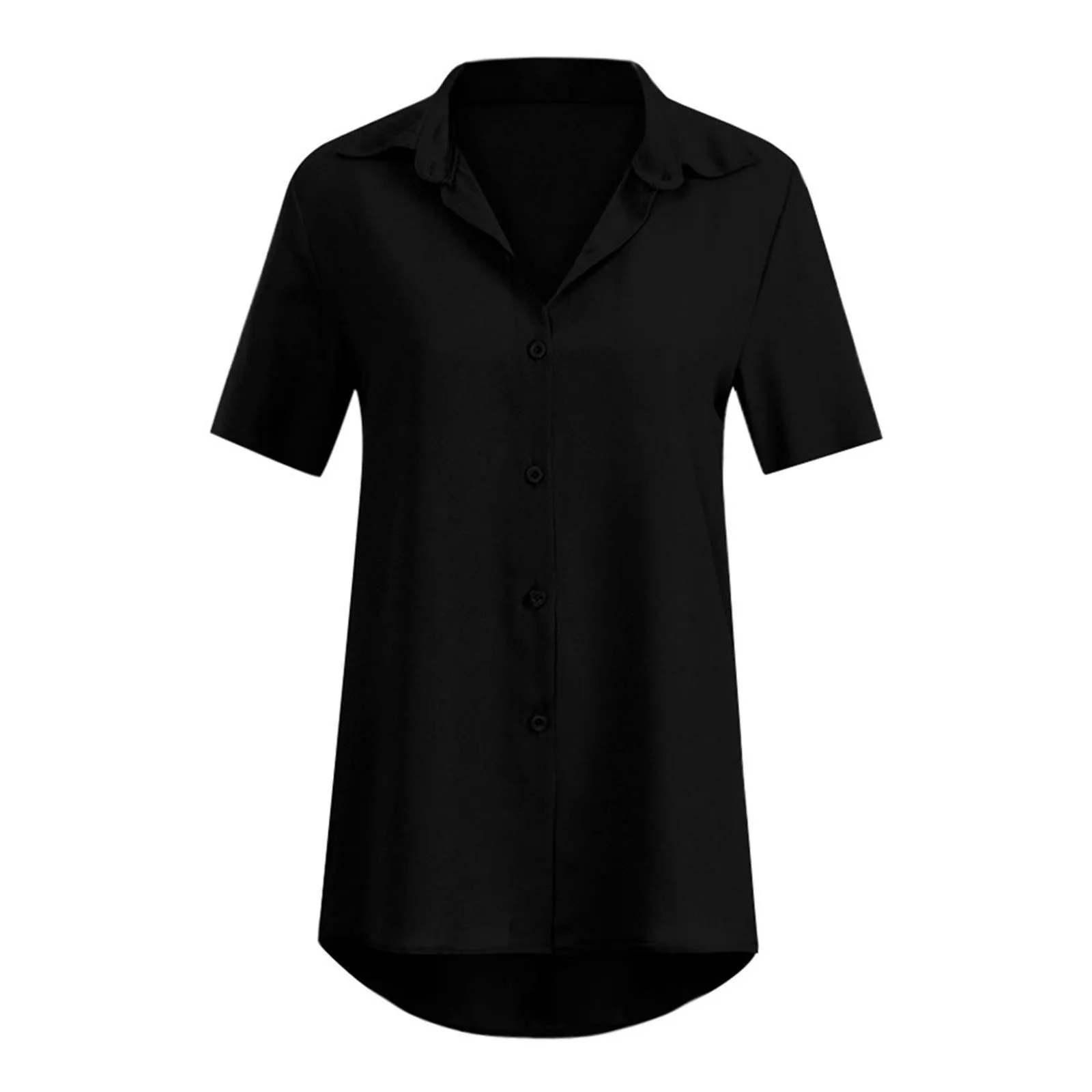 

White Black Button Shirts Top Female Women Summer Short Sleeve Down Collared Shirts Loose Solid Color Blouses Shirt