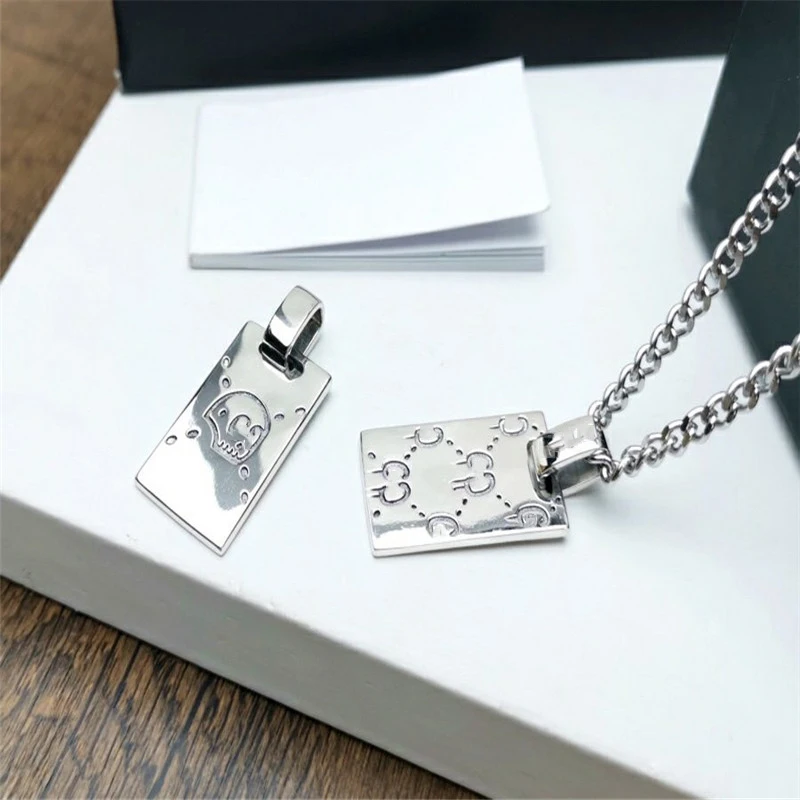

Gorgeous retro style Classic male and female ghost square pendant S925 Sterling silver Necklace 1:1 Luxury brands Jewelry gift