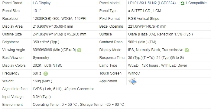 LP101WX1 SLN2 SLN3   B101EW05 HSD101PWW1 A00 LP101WX1 SLN1  8    TFT -